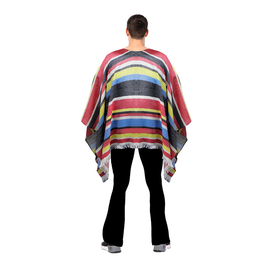 Adult Mexican Poncho (Red Blue Black Yellow Stripe)