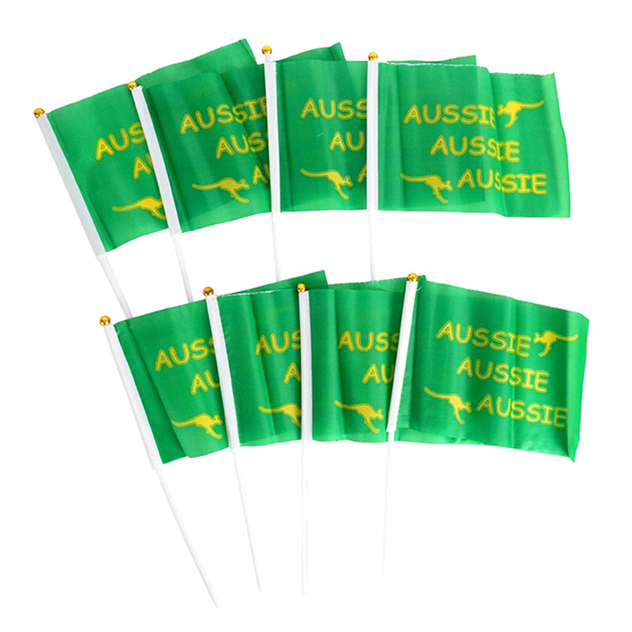 Green Aussie Hand Flag 14x21cm (8pcs)