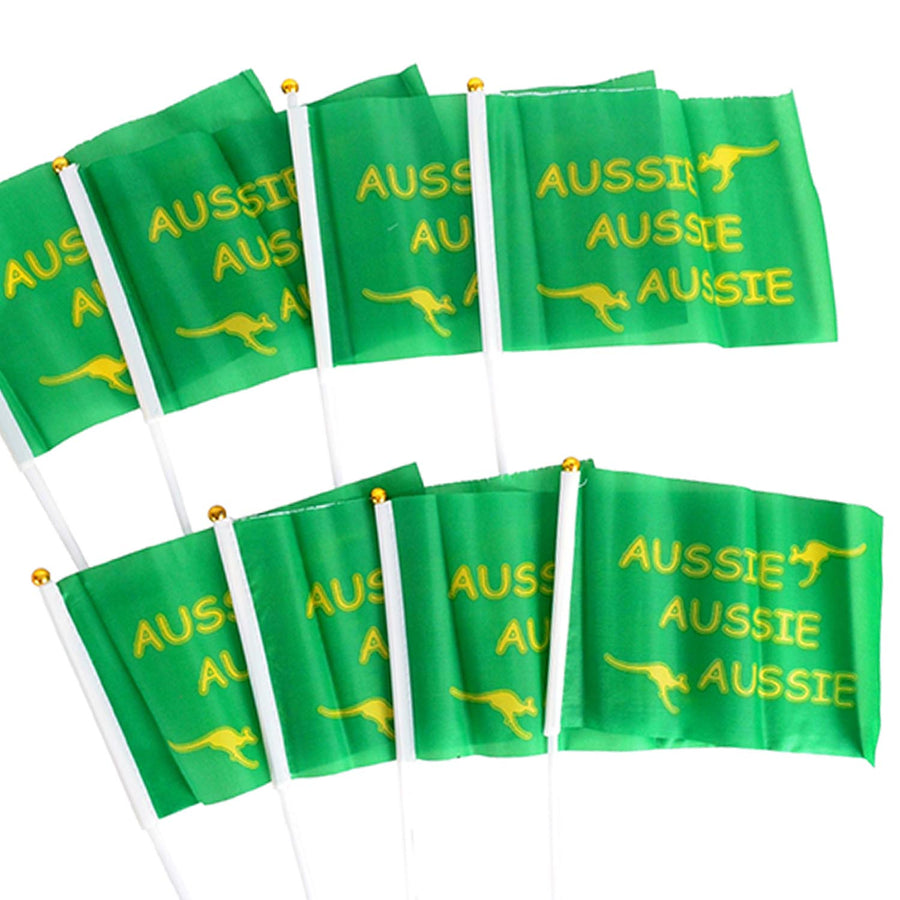 Green Aussie Hand Flag 14x21cm (8pcs)