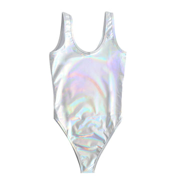 Silver Iridescent High Cut Leotard (Holographic)