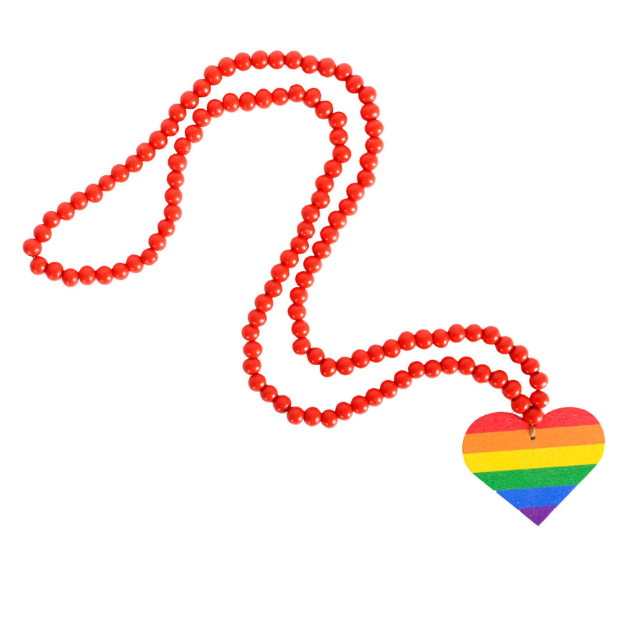 Rainbow Love Heart Beaded Necklace (Red)