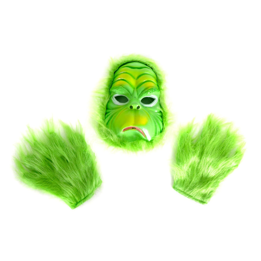 Grumpy Green Santa Mask and Gloves Set