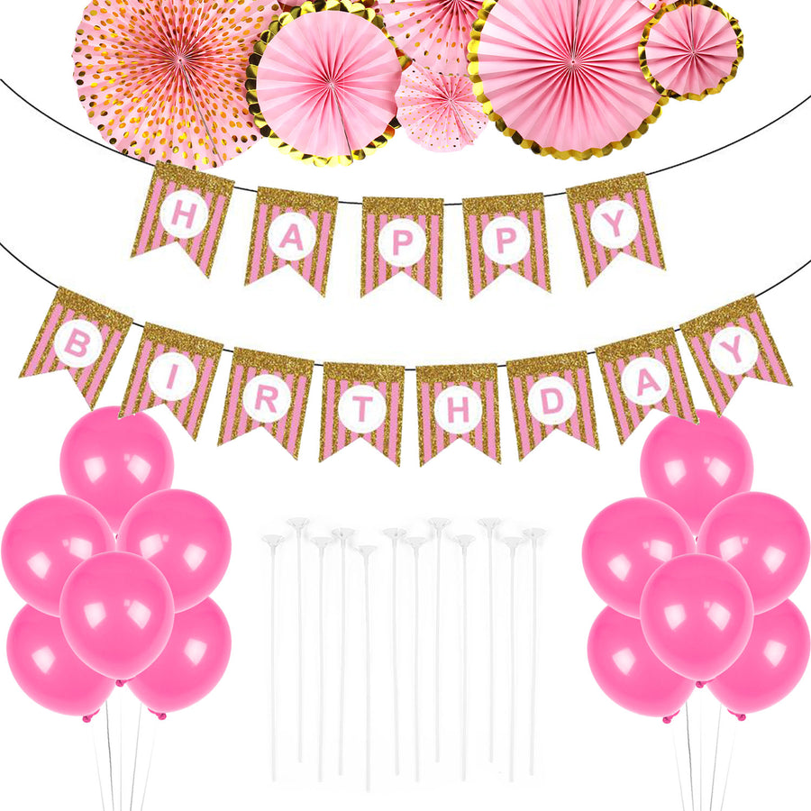 Light Pink Birthday Decoration Kit (Stripes)