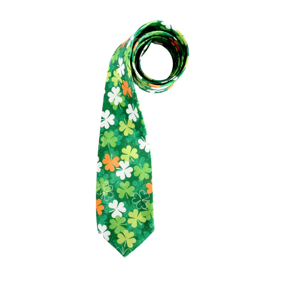 St Patrick's Day Green White Clover Pattern Tie