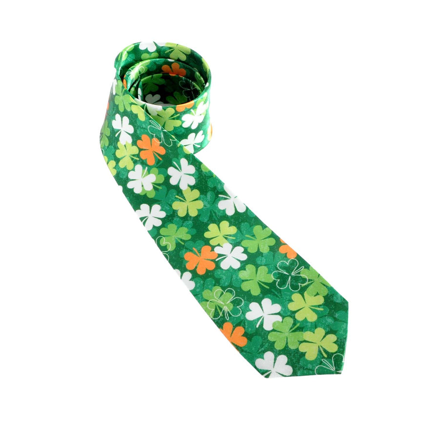 St Patrick's Day Green White Clover Pattern Tie