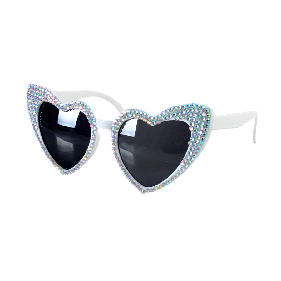 White Diamanté Heart Party Glasses