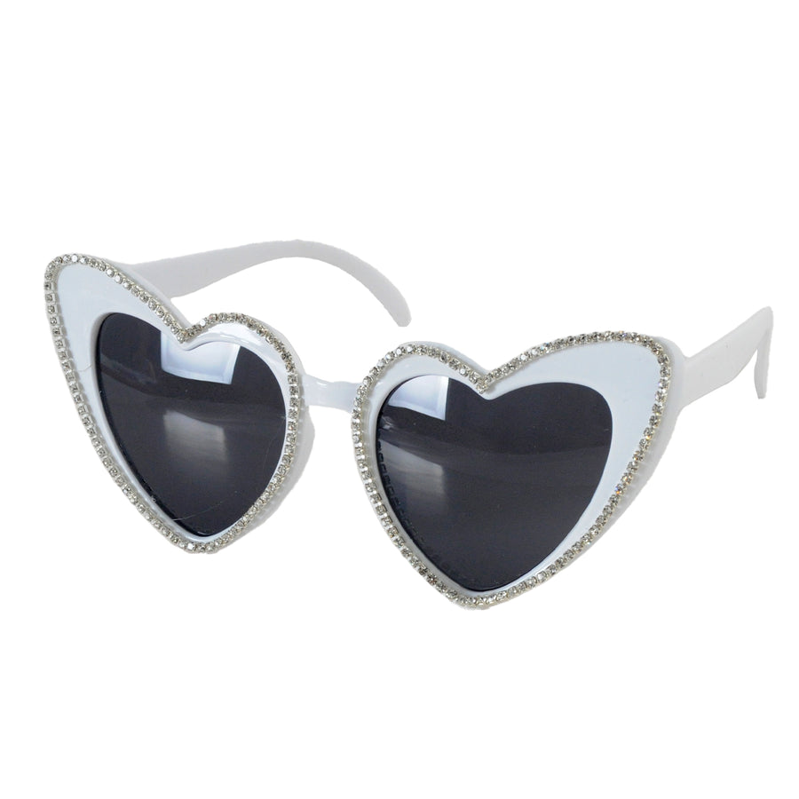 White Hearts With Diamanté Lining Party Glasses