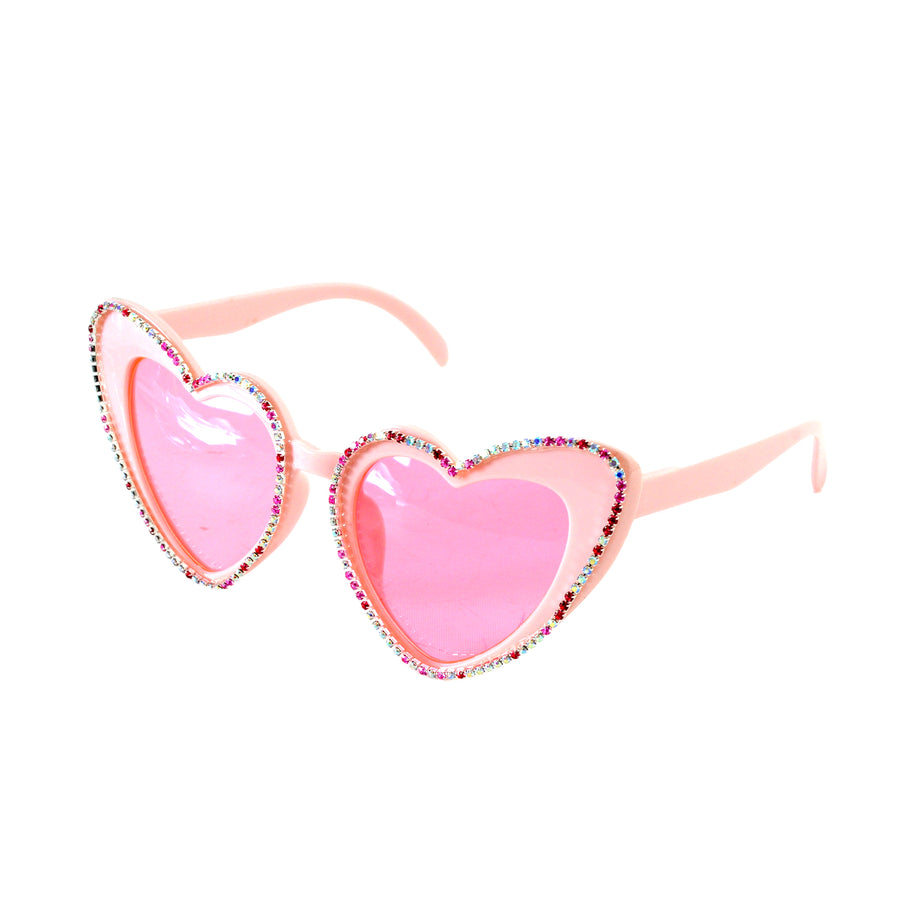 Pink Hearts With Diamanté Lining Party Glasses