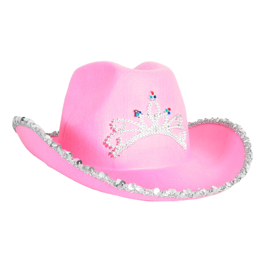 Pink Sequin Rim Cowboy Hat with Princess Tiara