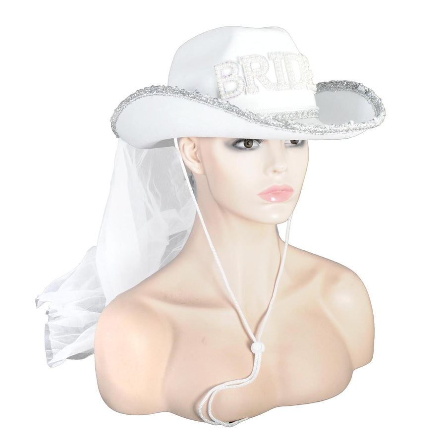 Deluxe Bride Cowboy Hat with Veil