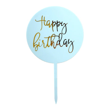 Deluxe Happy Birthday Perspex Cake Topper (Blue and Gold)