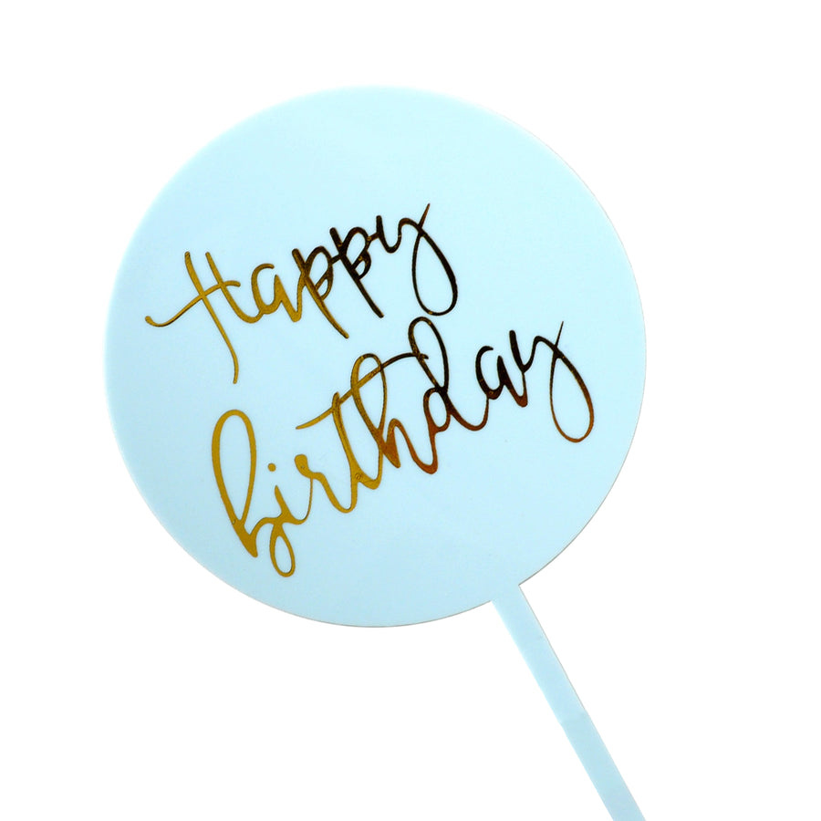 Deluxe Happy Birthday Perspex Cake Topper (Blue and Gold)