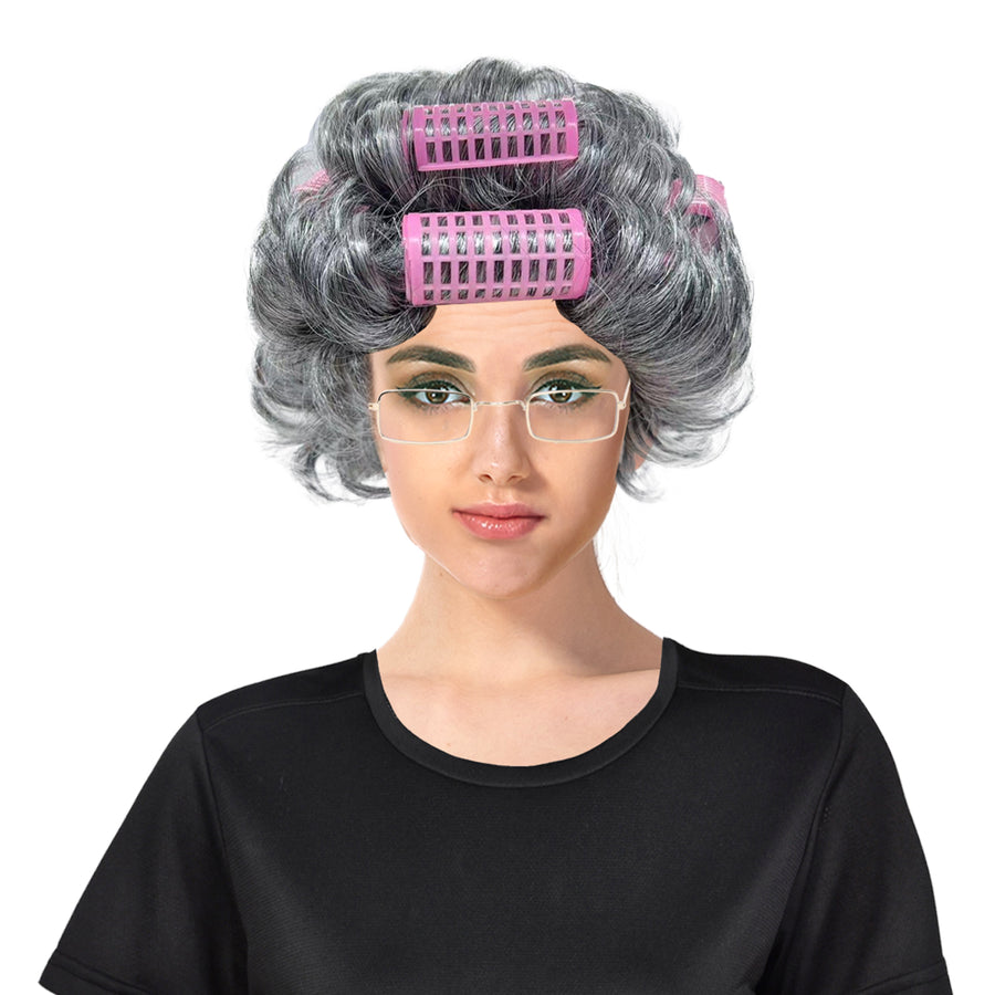 Grandma Wig with Pink Curlers