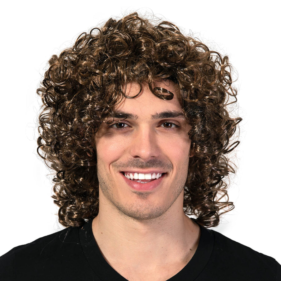 1980s Popstar Curly Wig (Brown)