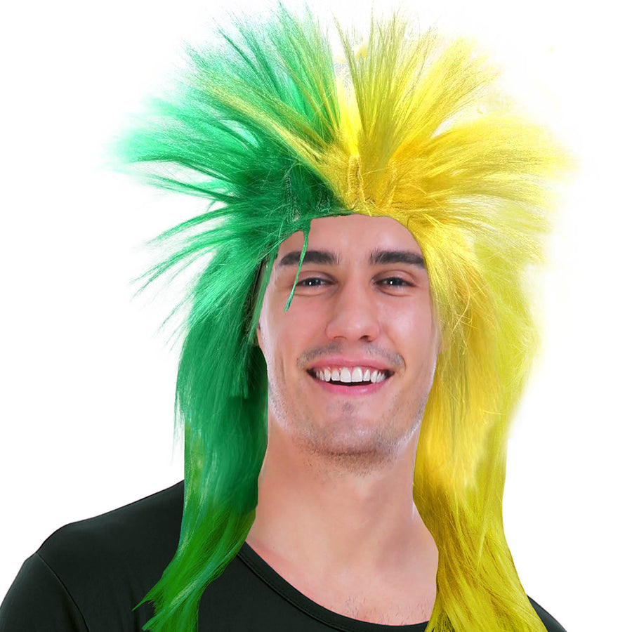 Aussie Yellow and Green Spiky Punk Rock Wig