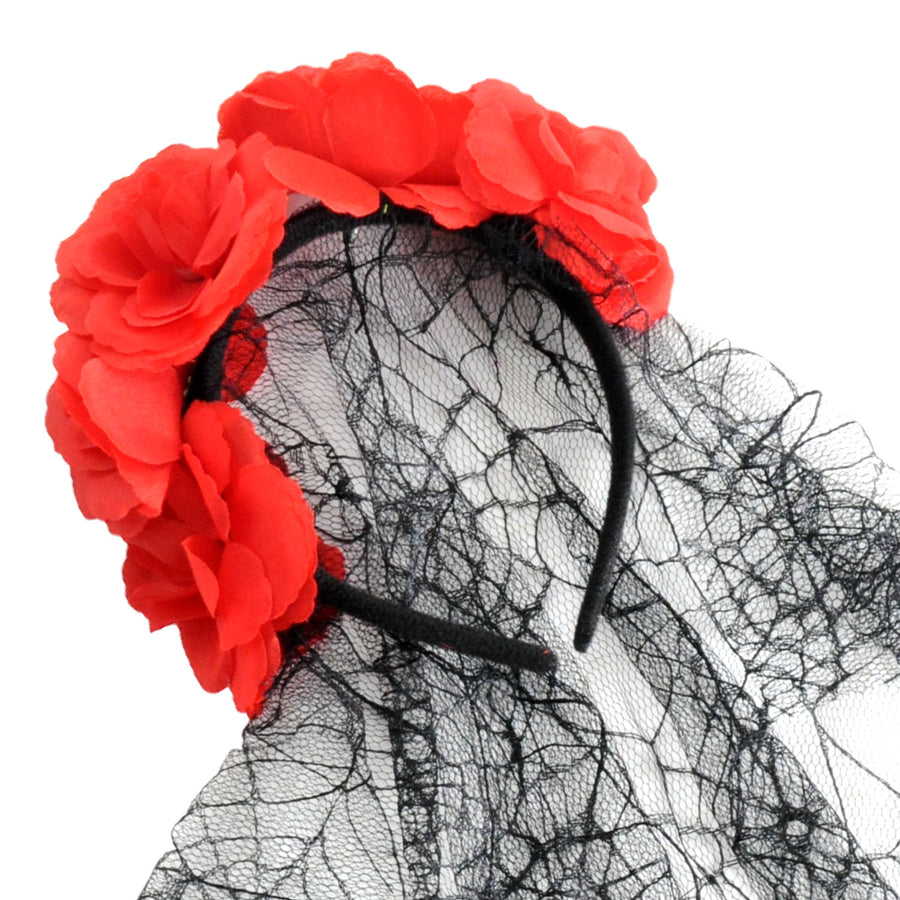 Red Rose Veil Headband