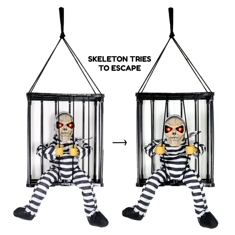 Animated Prisoner Skeleton in Cage