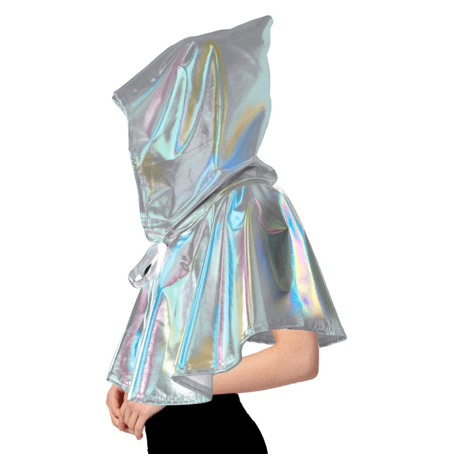 Adult Iridescent Metallic Mini Hooded Cape (Silver)