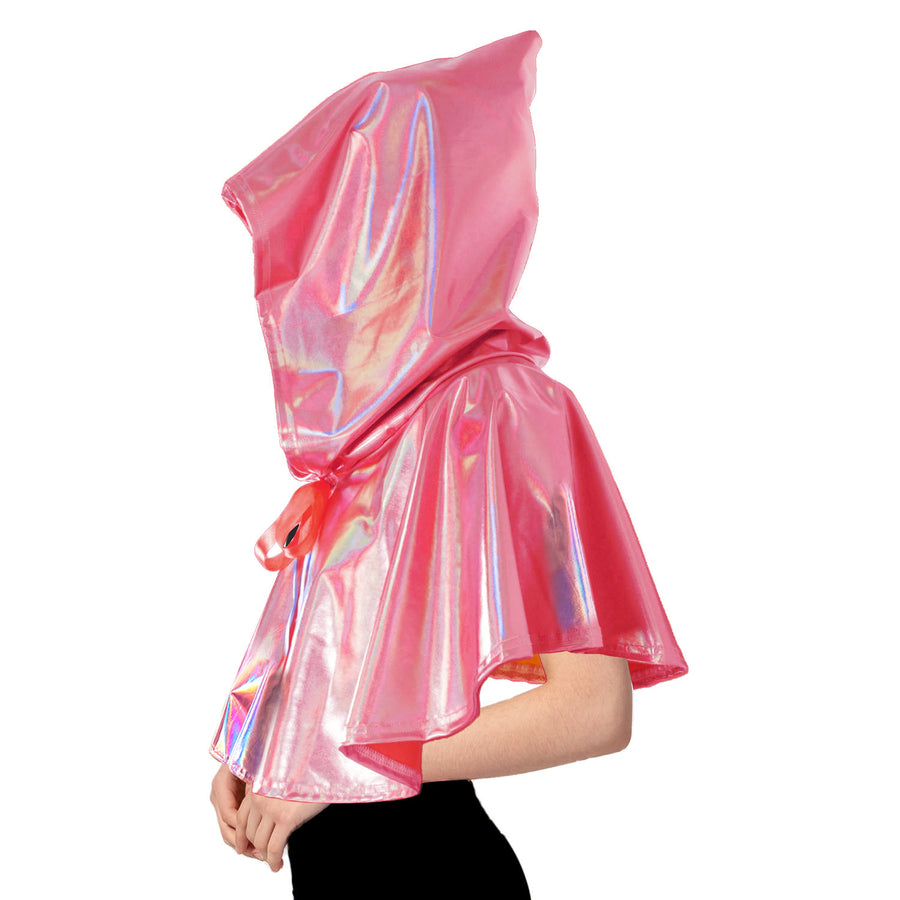 Adult Iridescent Metallic Mini Hooded Cape (Pink)