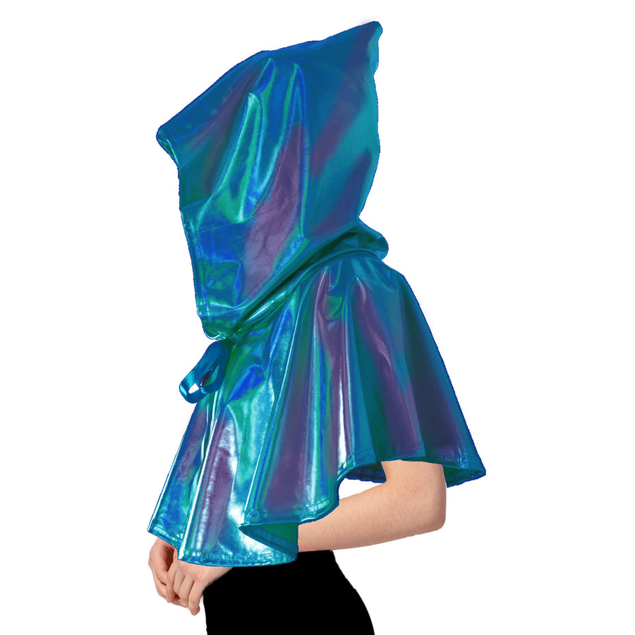 Adult Iridescent Metallic Mini Hooded Cape (Blue/Purple)