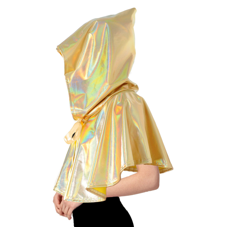 Adult Iridescent Metallic Mini Hooded Cape (Gold)