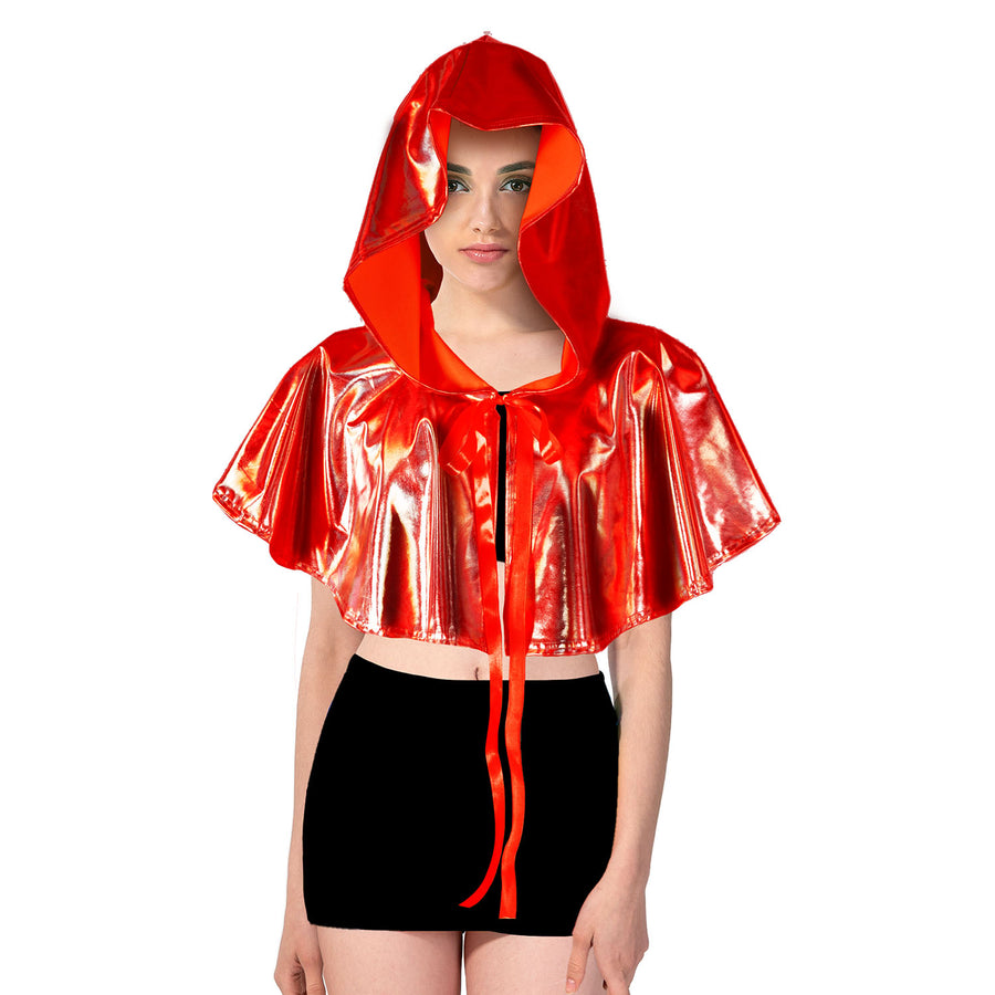 Adult Iridescent Metallic Mini Hooded Cape (Red)