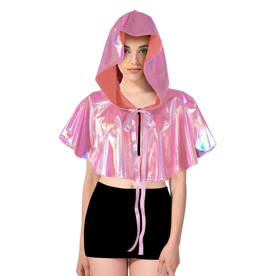 Adult Iridescent Metallic Mini Hooded Cape (Pink)