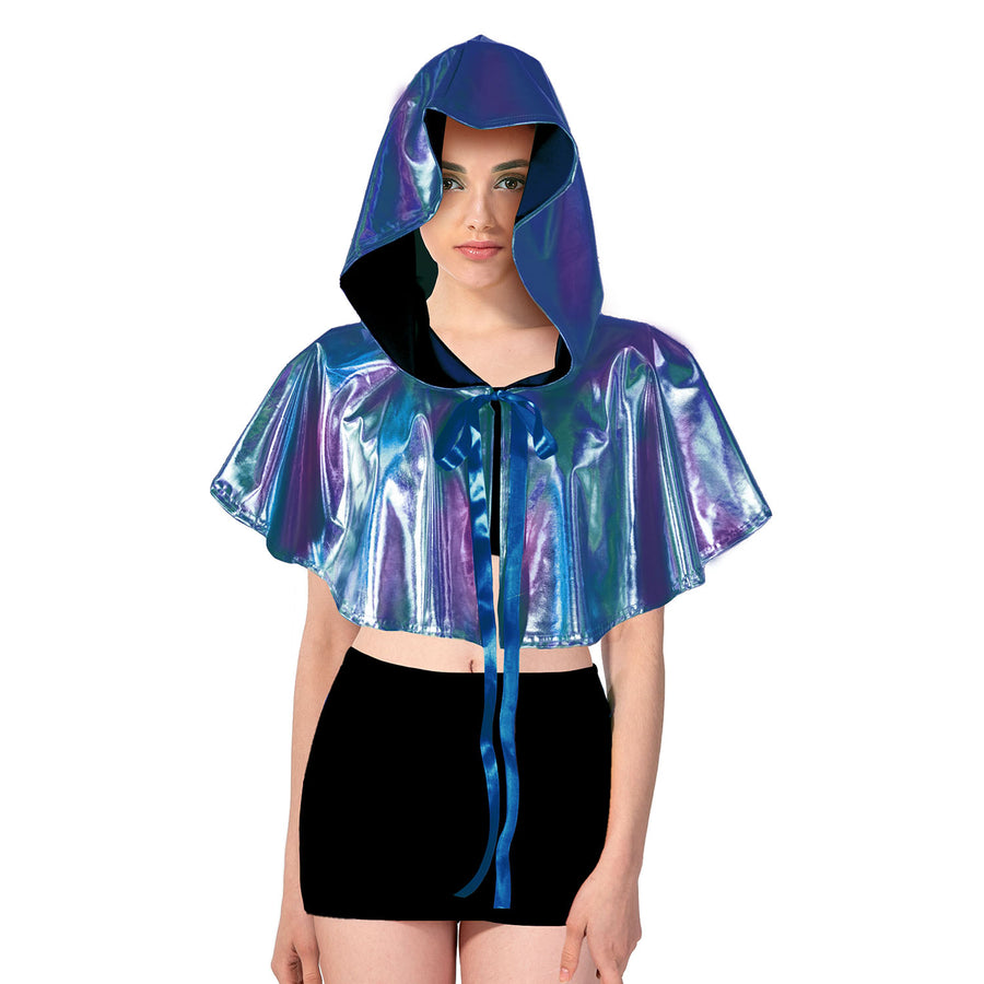 Adult Iridescent Metallic Mini Hooded Cape (Blue/Purple)