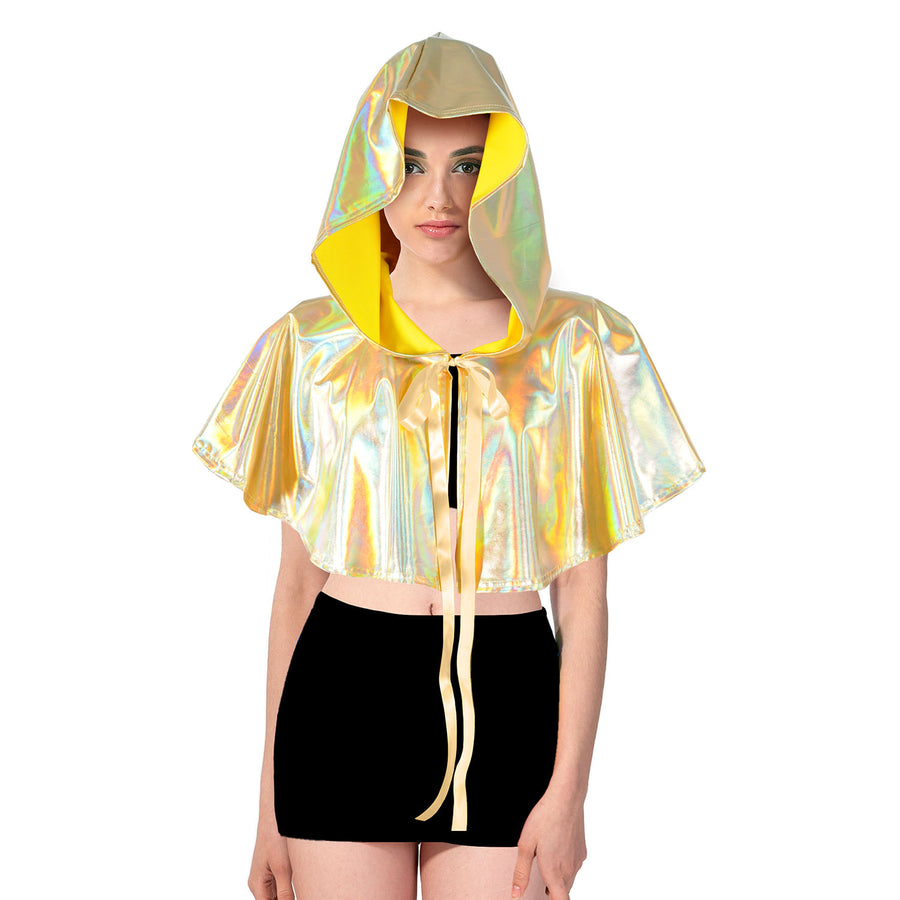 Adult Iridescent Metallic Mini Hooded Cape (Gold)