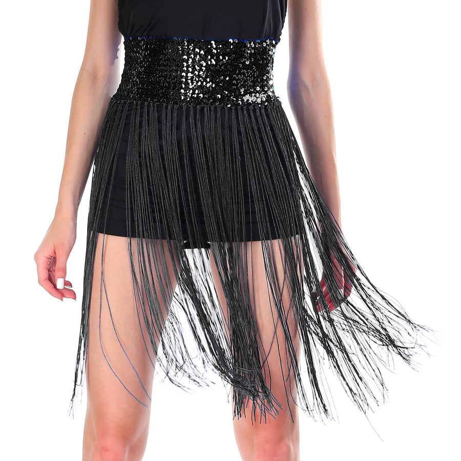 Sequin Belt with Fringe Skirt Black The Party Inventory