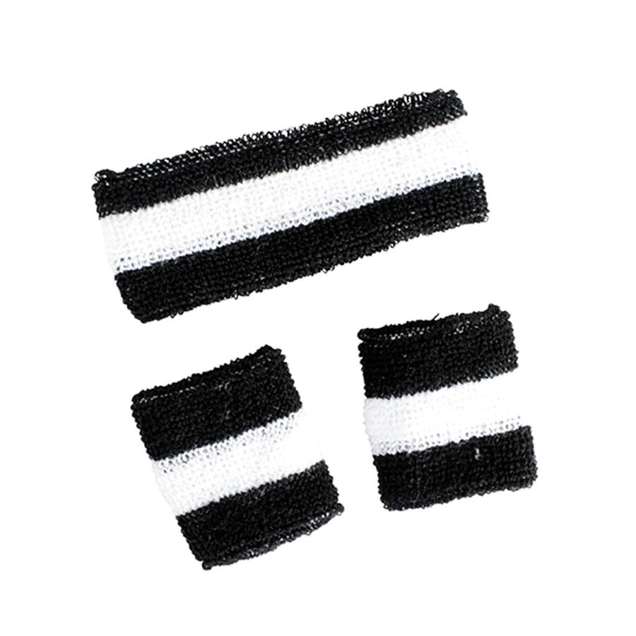 Striped Sweatband & Wristband Set (Black)