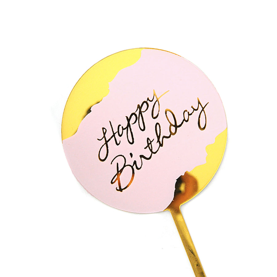 Deluxe Happy Birthday Perspex Cake Topper (Pink and Gold Circle)