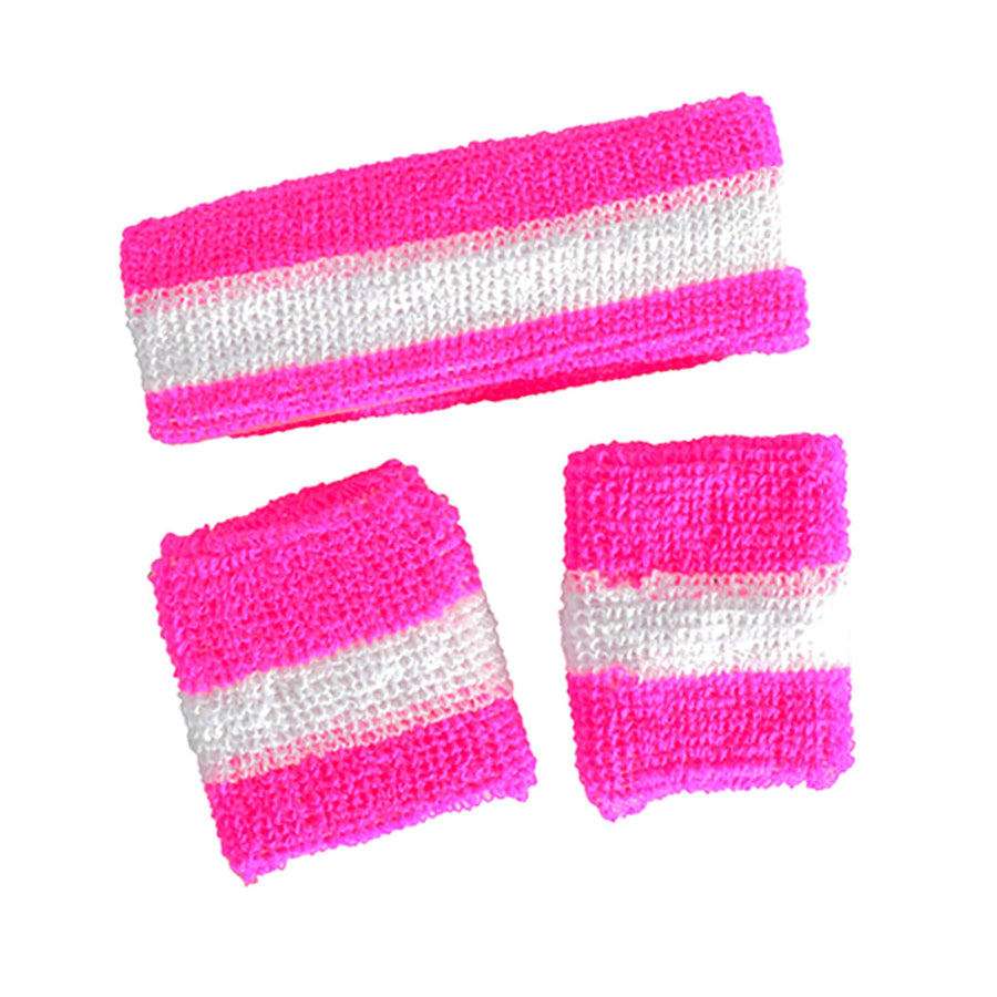 Striped Sweatband & Wristband Set (Pink)