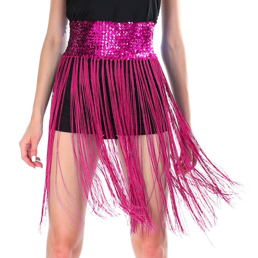 Sequin Belt with Fringe Skirt (Hot Pink)