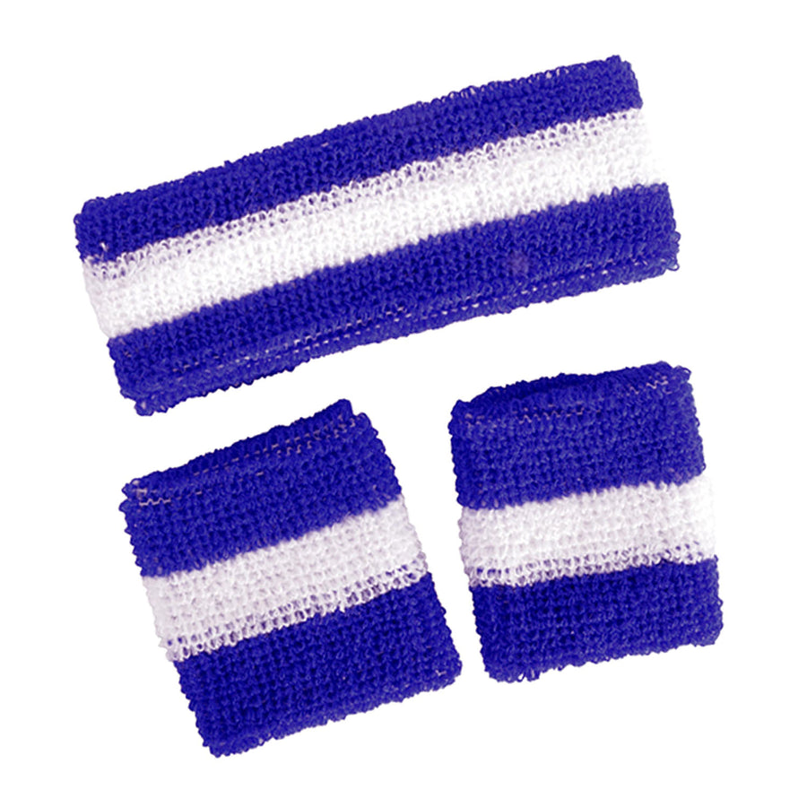 Striped Sweatband & Wristband Set (Blue)