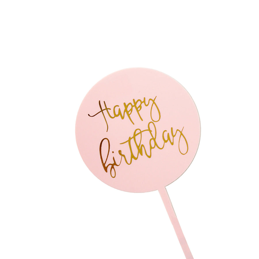 Deluxe Happy Birthday Perspex Cake Topper (Pink and Gold)