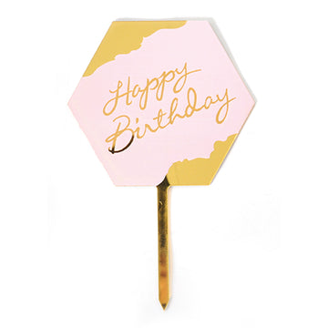 Deluxe Happy Birthday Perspex Cake Topper (Pink and Gold Hexagon)