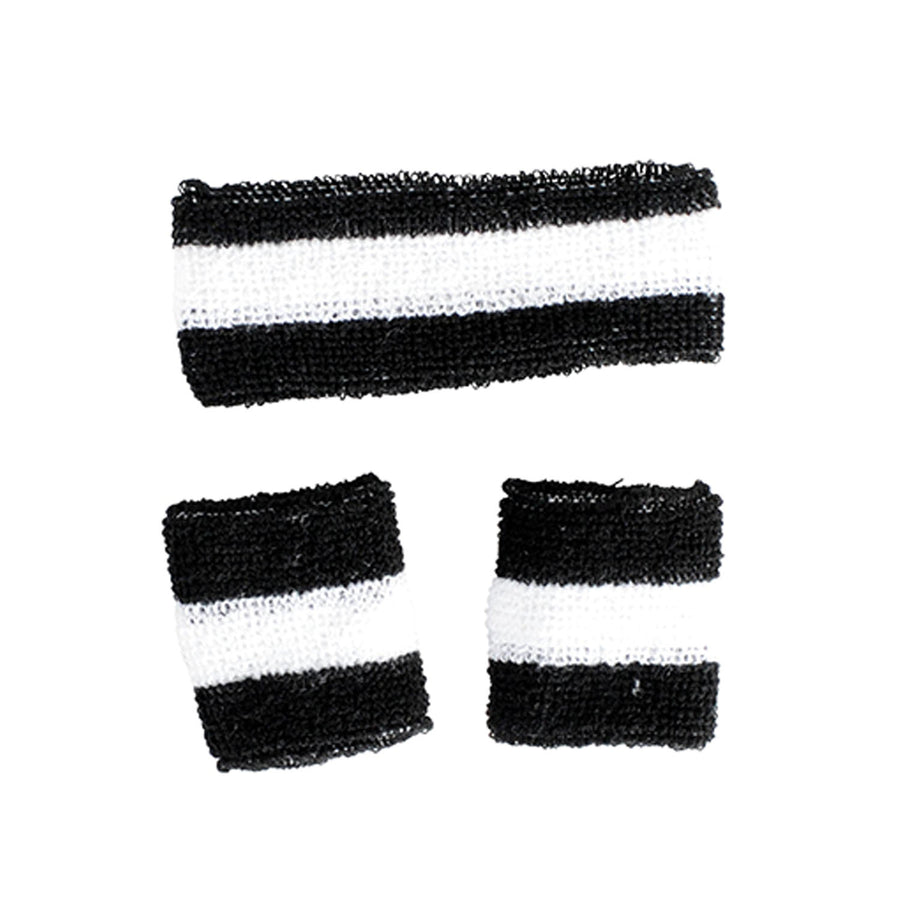 Striped Sweatband & Wristband Set (Black)