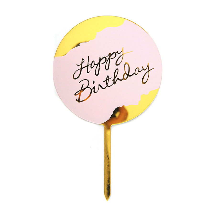 Deluxe Happy Birthday Perspex Cake Topper (Pink and Gold Circle)