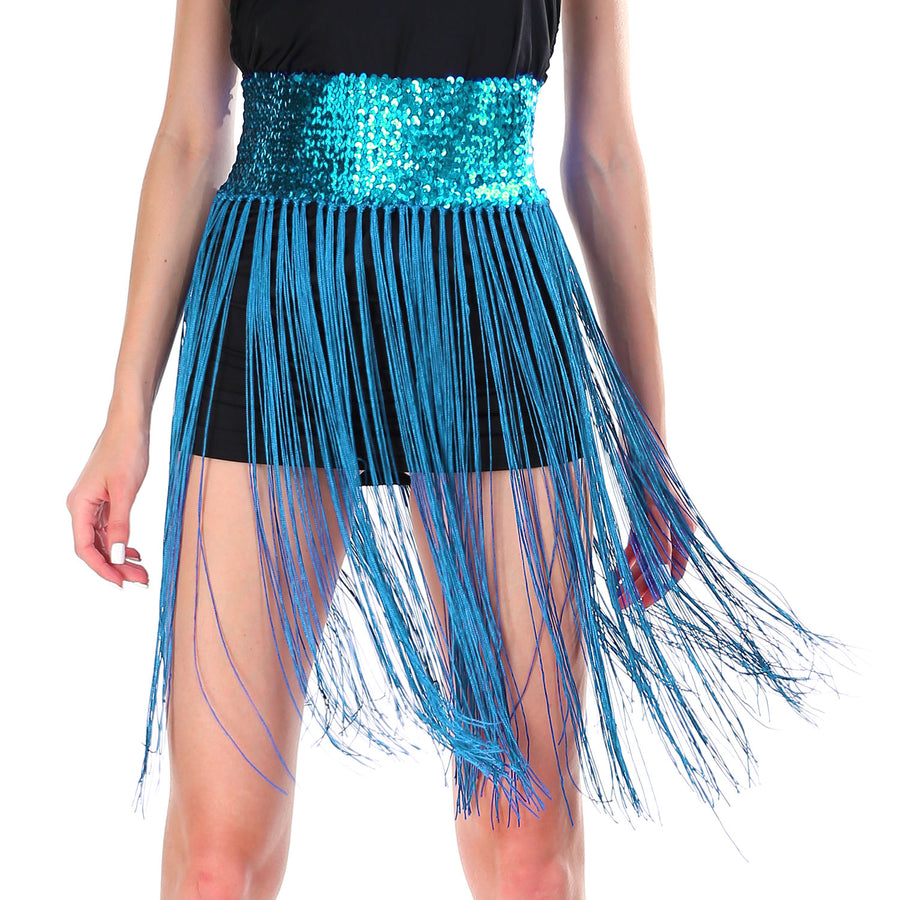 Sequin Belt with Fringe Skirt (Light Blue)