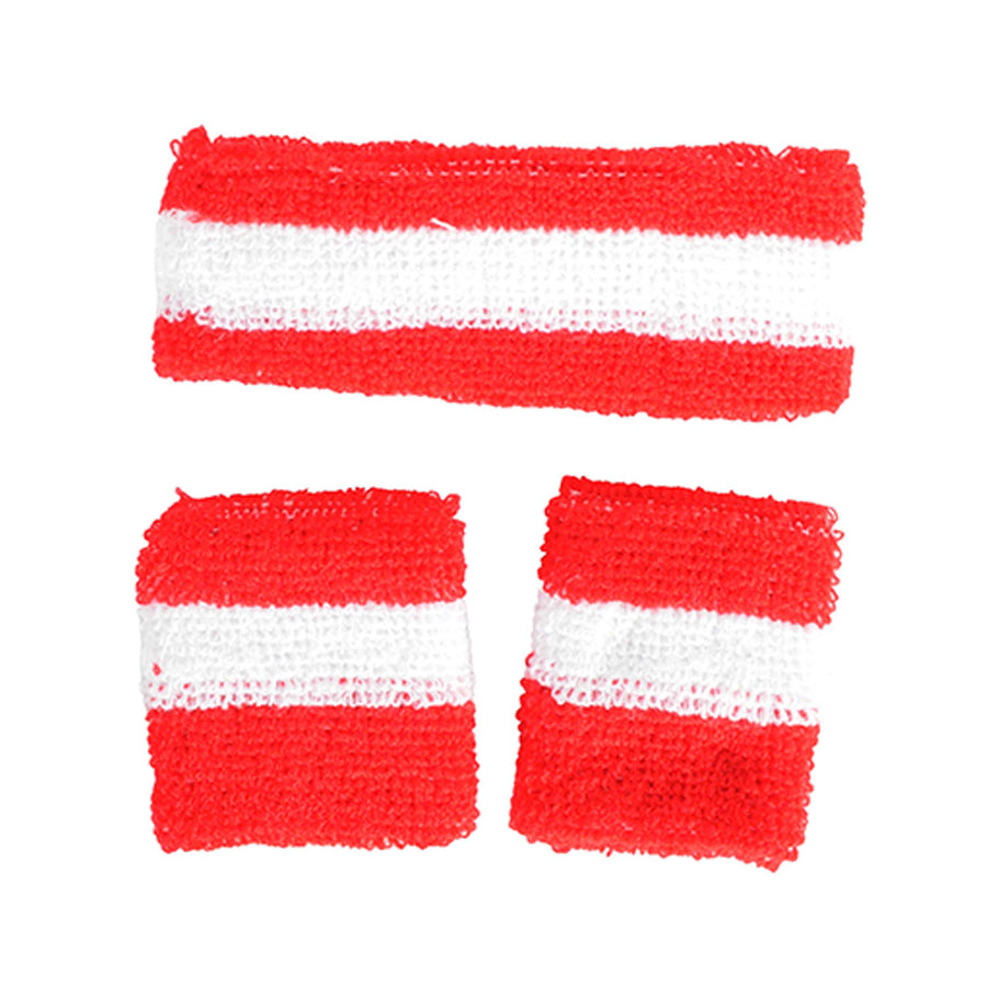 Striped Sweatband & Wristband Set (Red)