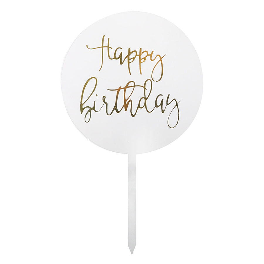 Deluxe Happy Birthday Perspex Cake Topper (Clear and Gold)