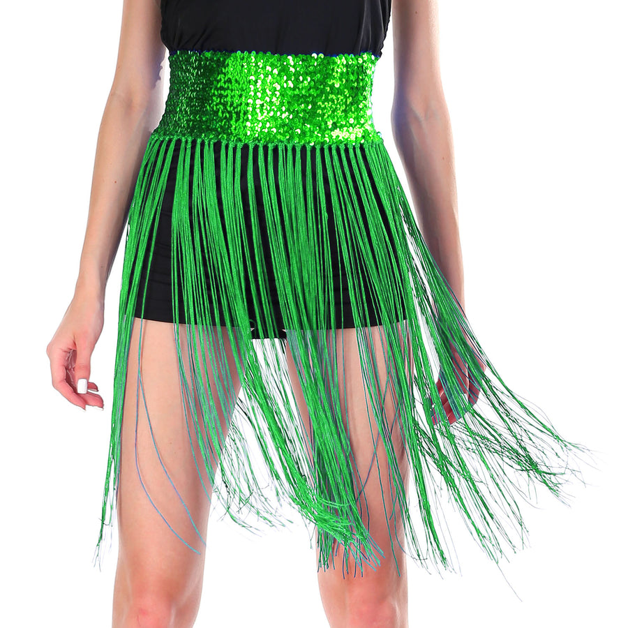 Sequin Belt with Fringe Skirt (Green)