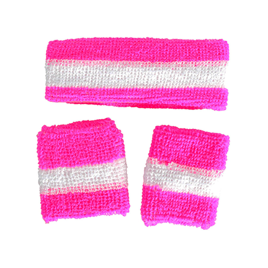 Striped Sweatband & Wristband Set (Pink)