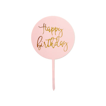 Deluxe Happy Birthday Perspex Cake Topper (Pink and Gold)