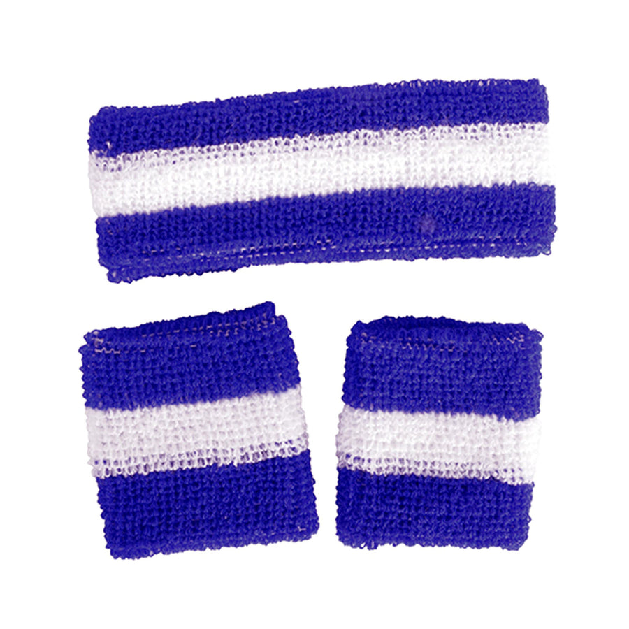 Striped Sweatband & Wristband Set (Blue)