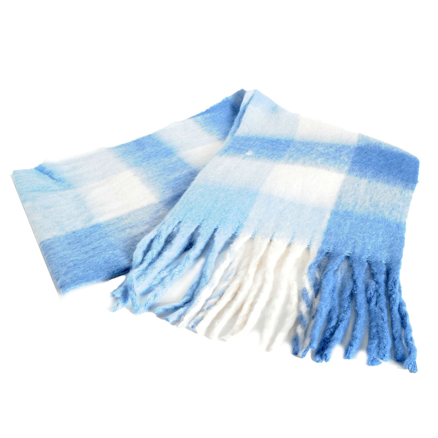 Chunky Check Winter Scarf (Blue)