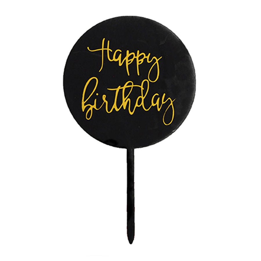 Deluxe Happy Birthday Perspex Cake Topper (Black and Gold)