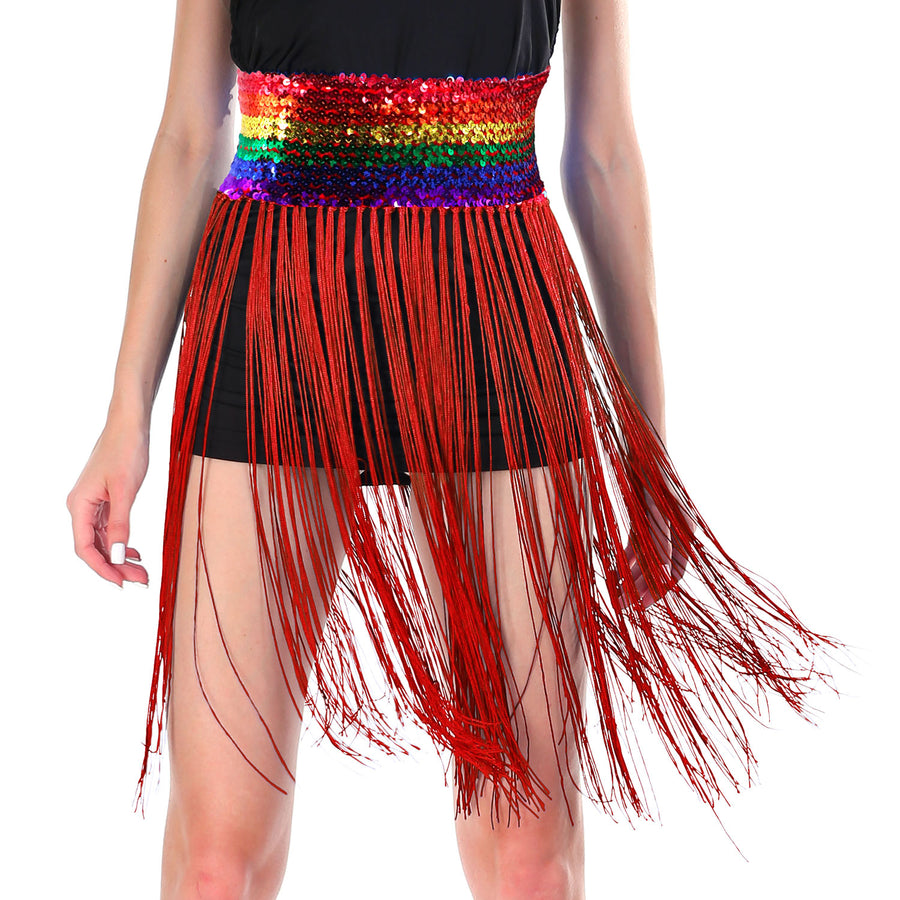 Sequin Belt with Fringe Skirt (Rainbow)