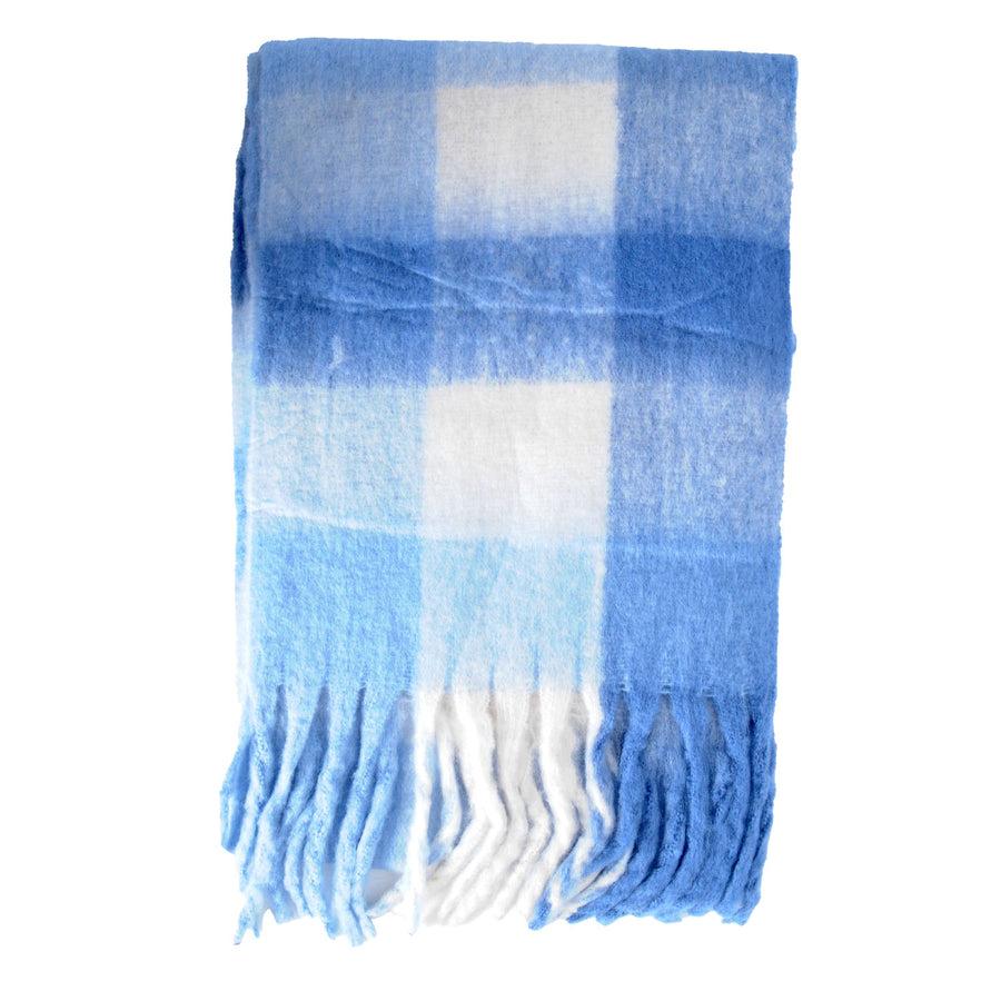 Chunky Check Winter Scarf (Blue)